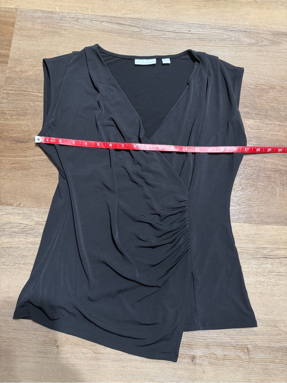 New York & Company Black Ruched Faux-Wrap Sleeveless Top - Picture 3 of 5